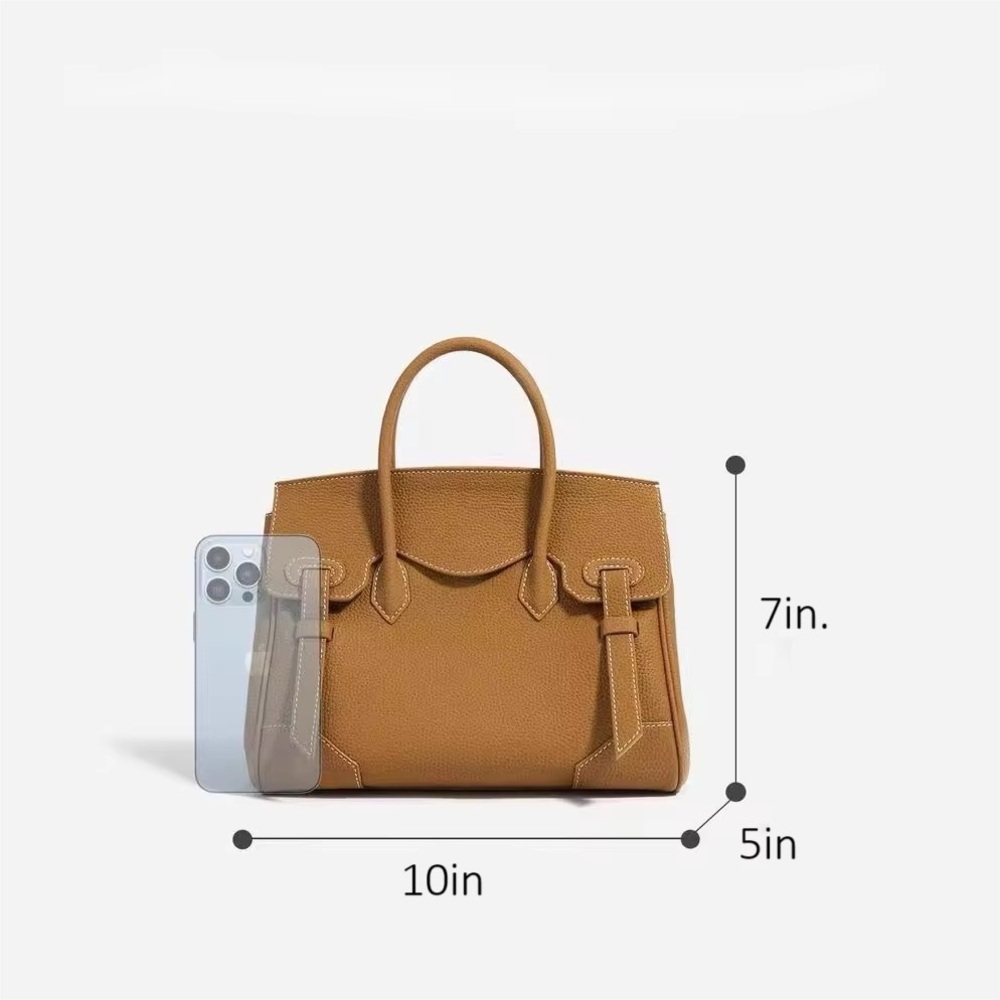 Elegant Taupe Leather Satchel Handbag - Picture 3 of 7
